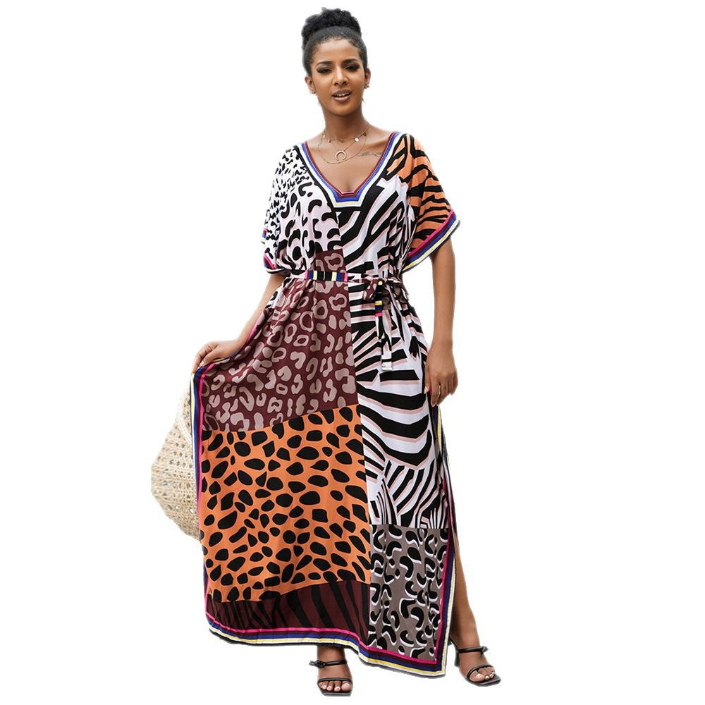Dame Maxikjole med farverigt patchwork-design Stilla