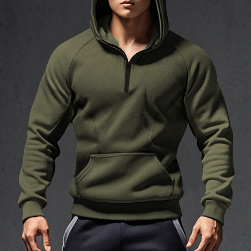 Herre hoodie med halvmiddel lynlås og praktisk kengurutaske Stilla