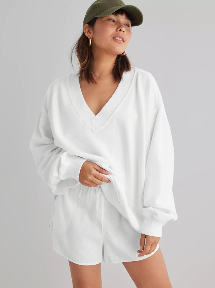 Damer afslappet V-hals sweatshirt med trendy oversized snit Stilla