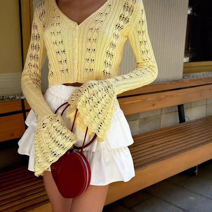 Kvindernes luftige strikkede pullover i Boho stil med voluminøse ærmer Stilla