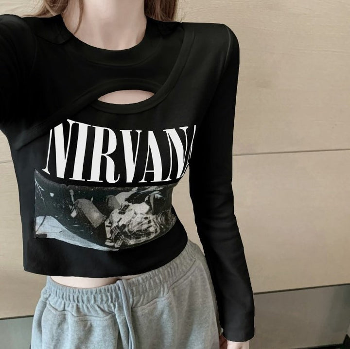 Dame Trendy Cut-Out Grafik Langærmet top Stilla