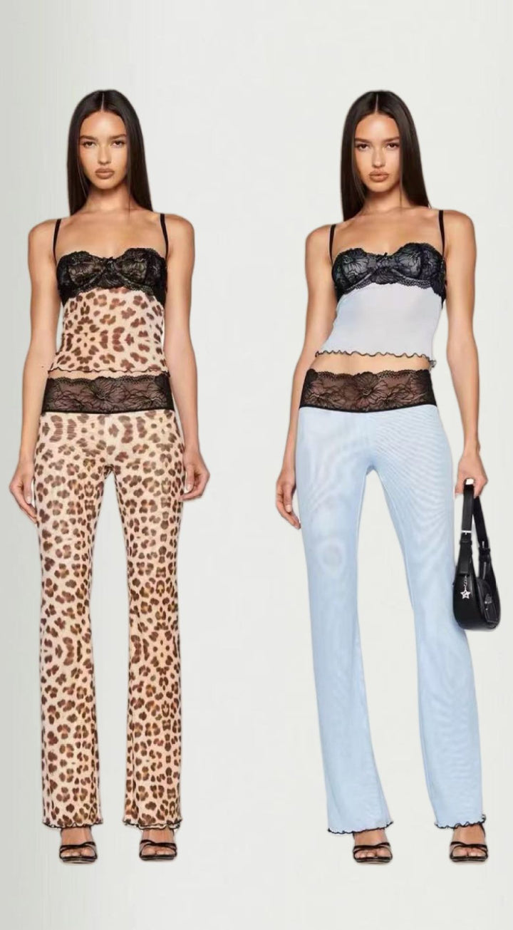 Kvinders leggings med elegant blonderliv og moderigtig dyreprint Skovae