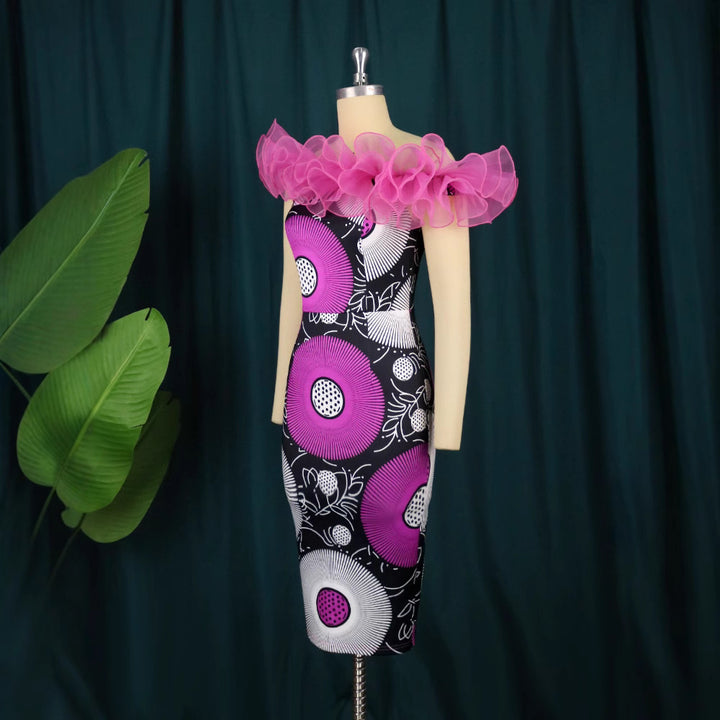 Dame Elegant kjole med voluminøse flæser Skovae