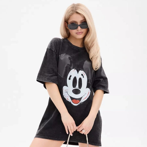 Dame T-shirt med stort Mickey Mouse grafiktryk og afslappet snit Stilla