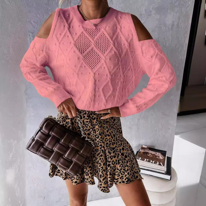 Kvinders strik sweater med moderigtigt blonde mønster og kabel detaljer Stilla