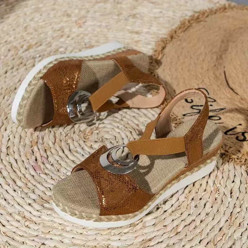Dame Wedge-sandaler med dekorativ spænde lukning og jute-look Stilla