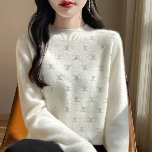 Dame Luxe Strik Sweater med Fint Glitter Design og Rund Udsnit Stilla