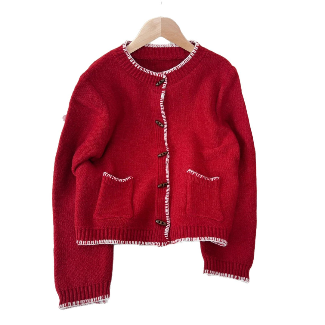 Kvinders klassiske cardigan med kontrast sømme og lommer Stilla