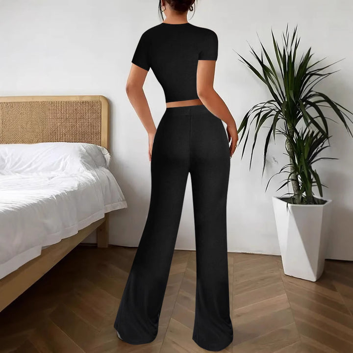 Dame Relaxed Fit Crop Top og brede Bukser Sæt Stilla