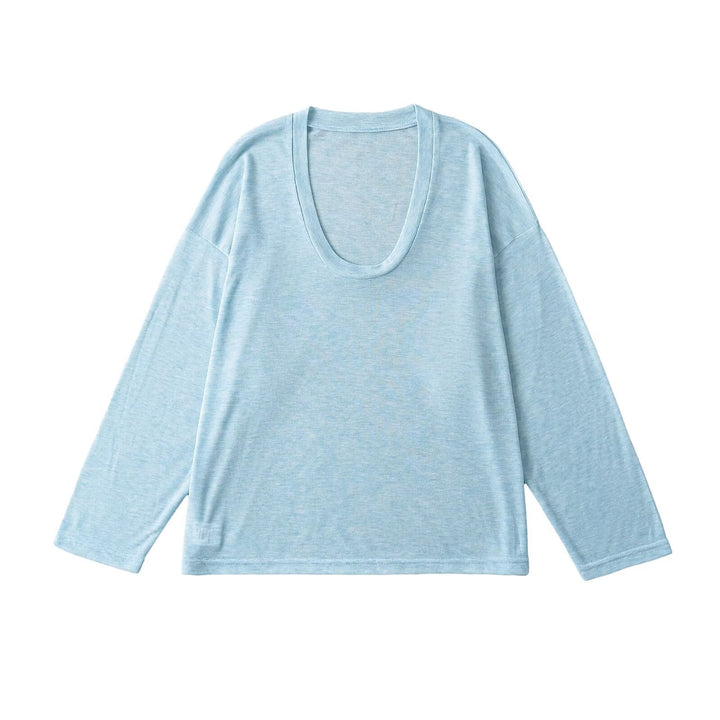 Dame longsleeve skjorte med dyb rund halsudskæring og løs pasform Stilla