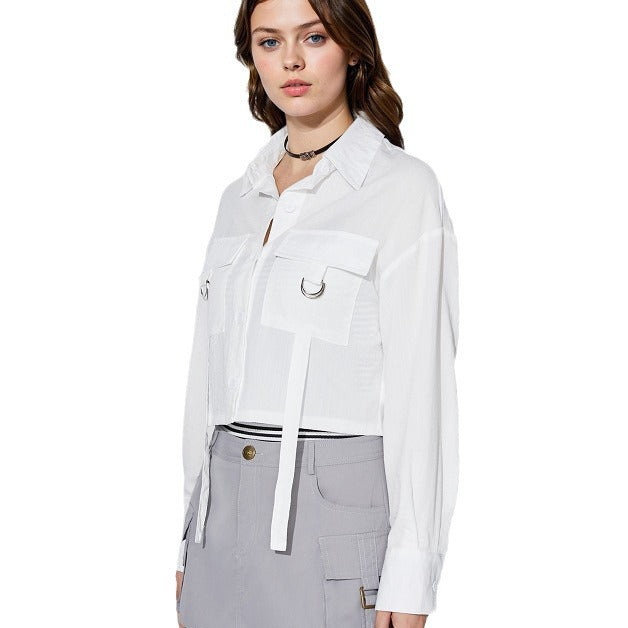 Kvindernes cropped skjorte bluse med praktiske lommer og moderne detaljer Stilla