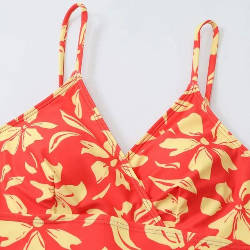 Dame To-delt Bikini-sæt med blomstformet Crop-top og højtaljede trusser Skovae