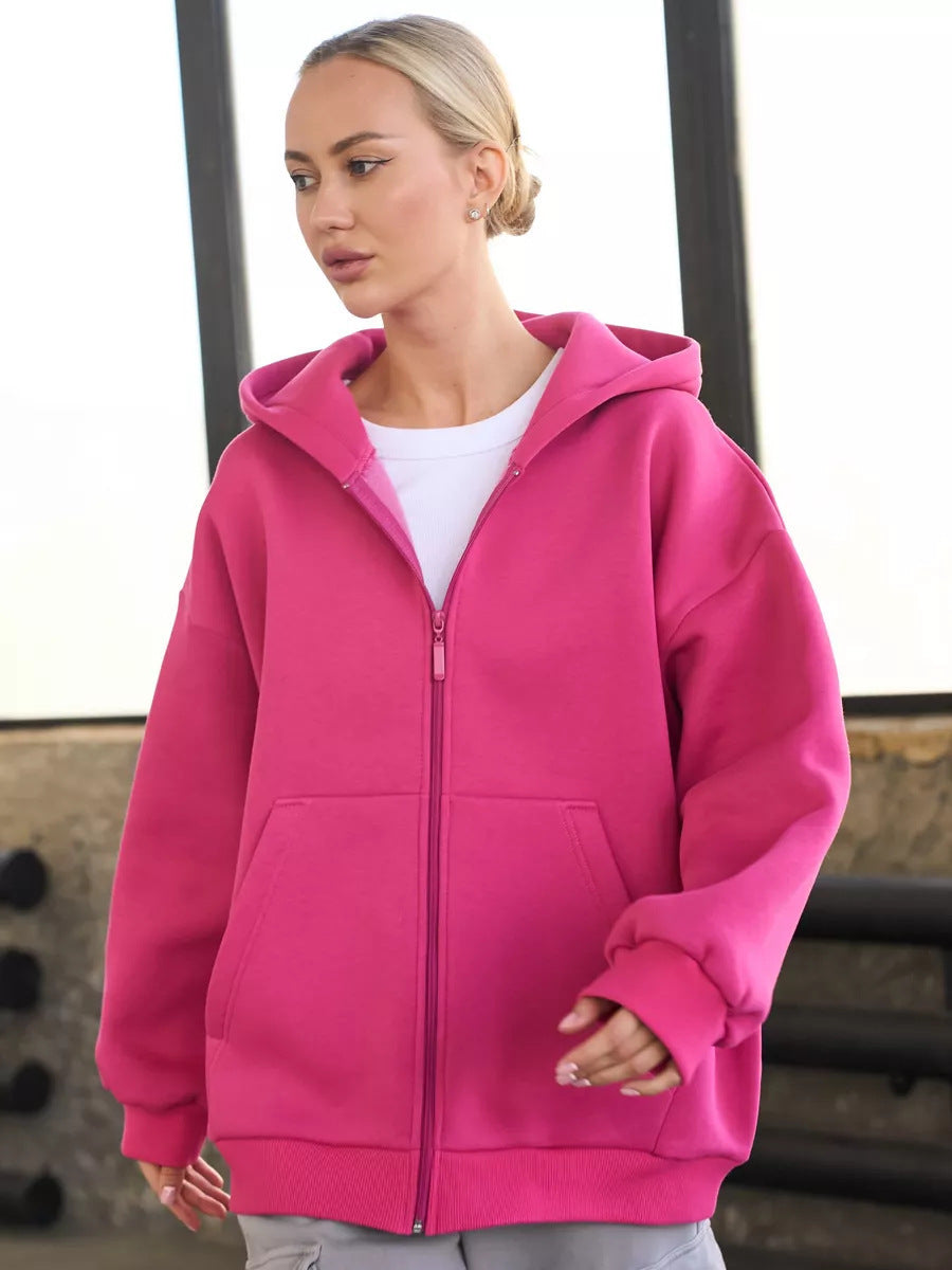 Kvinder blød zip hoodie jakke med kængurulommer Skovae