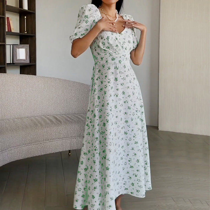Dame Elegant Maxi Kjole med Puffærmer og Blomster Mønster Stilla