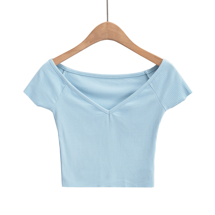 Dame figursyet Crop-Top med off-shoulder design og ribstruktur Stilla