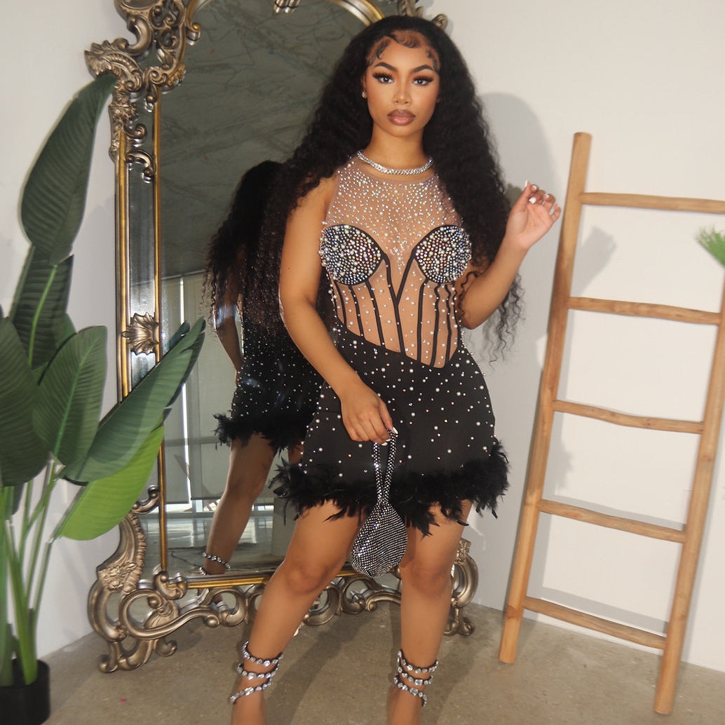 Dame Strass-besat Mesh-kjole Stilla