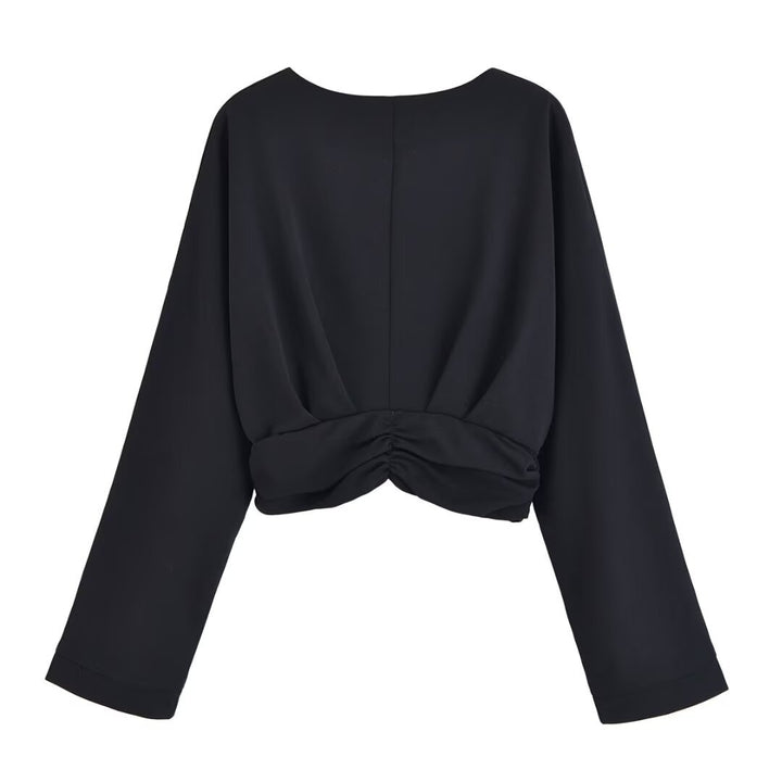 Dame legége blusenshirt med rynkning og dyb v-hals Stilla