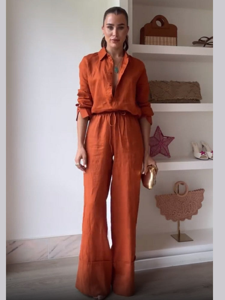 Dame casual jumpsuit med tætsiddende snit og elegant skjortekrave Stilla