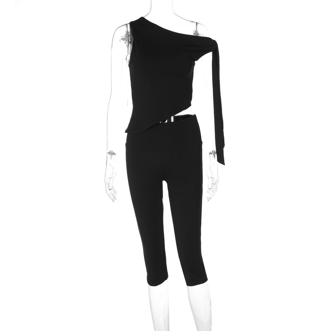Dame Off-Shoulder Sæt med figursyet Crop-Top og knæbukser Stilla