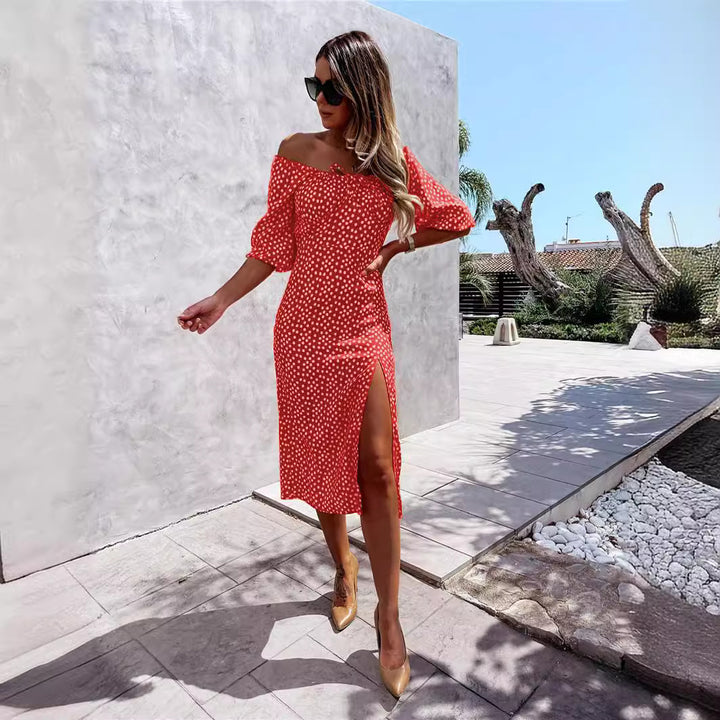 Dame Elegant Sommerkjole med off-shoulder design og slids Stilla