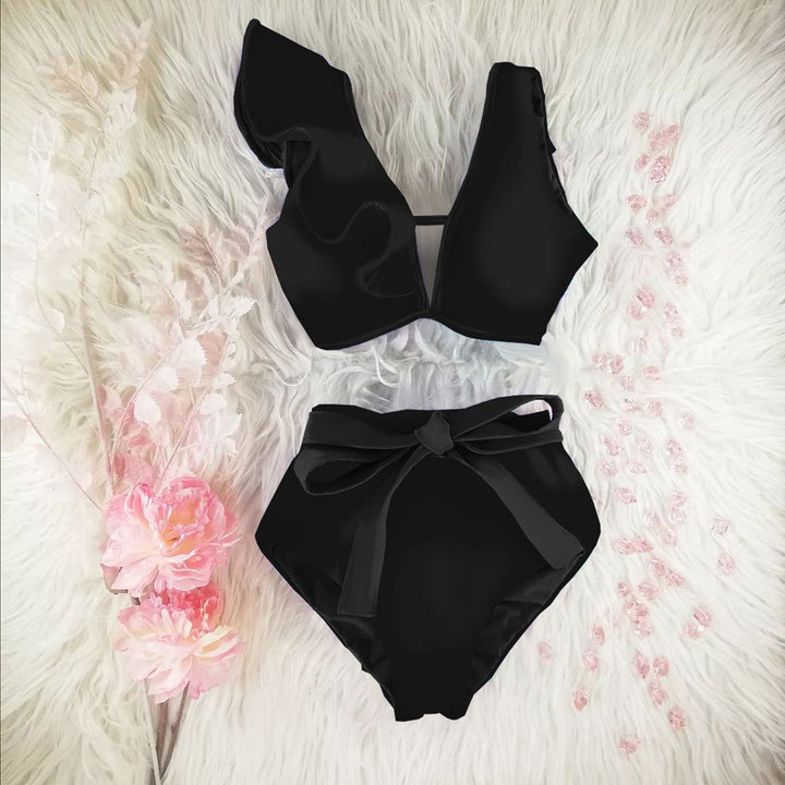 Dame bikini-sæt med høj talje og elegante flæser Stilla