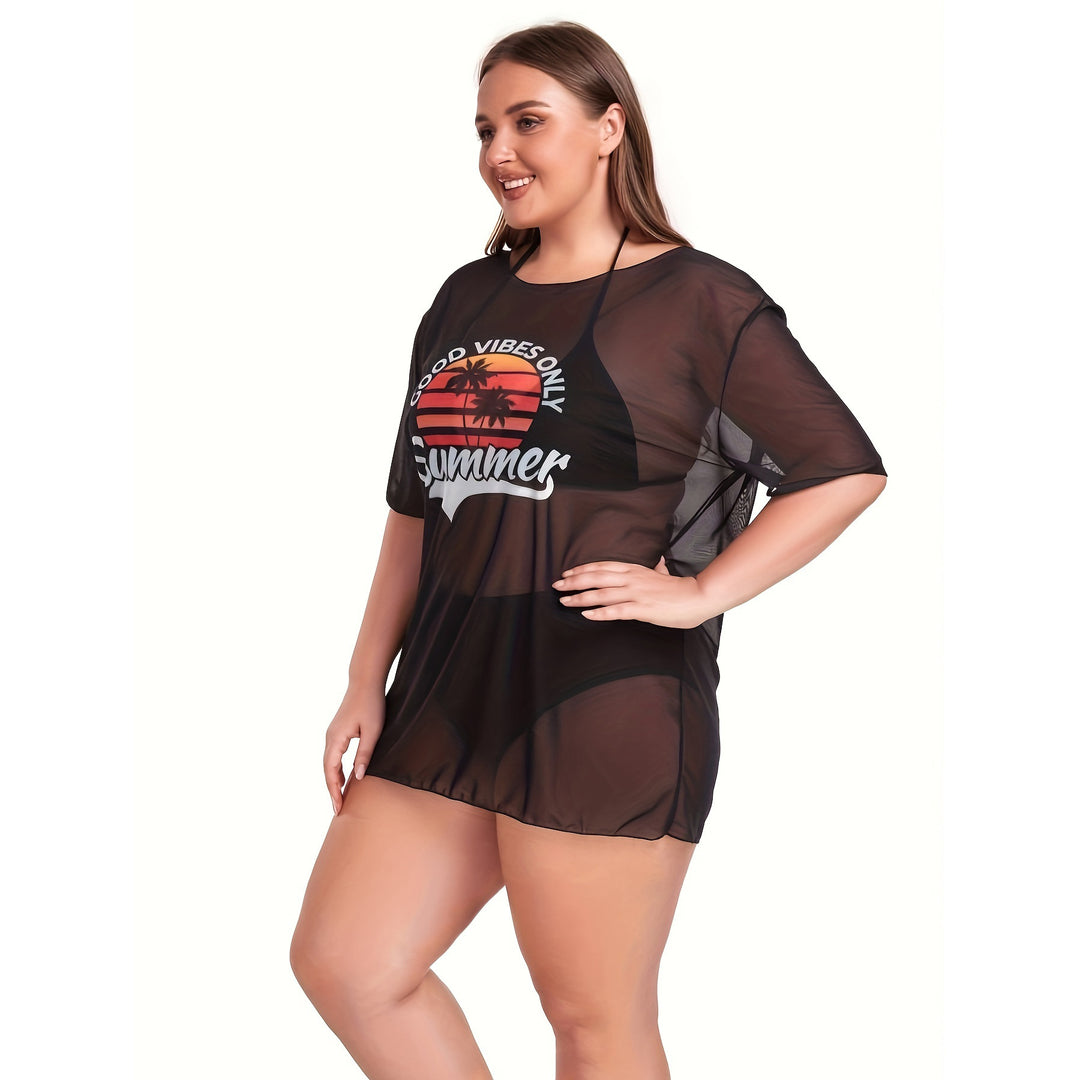 Dame Transparent Strandbluse med sommerligt tryk Skovae