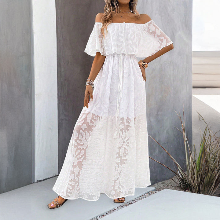 Dame Maxi-kjole med off-shoulder udskæring og floralt blonde mønster Stilla