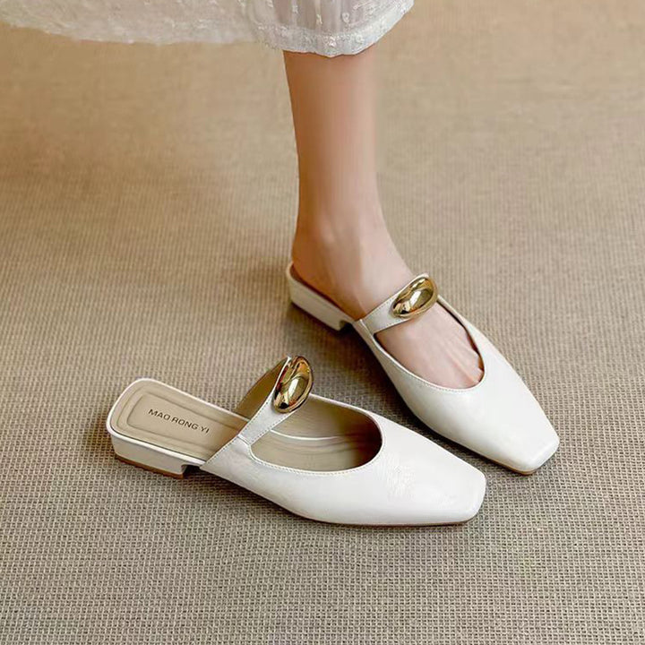 Dame elegante Square-Toe Slide Mules med dekorativ guldakcent Stilla