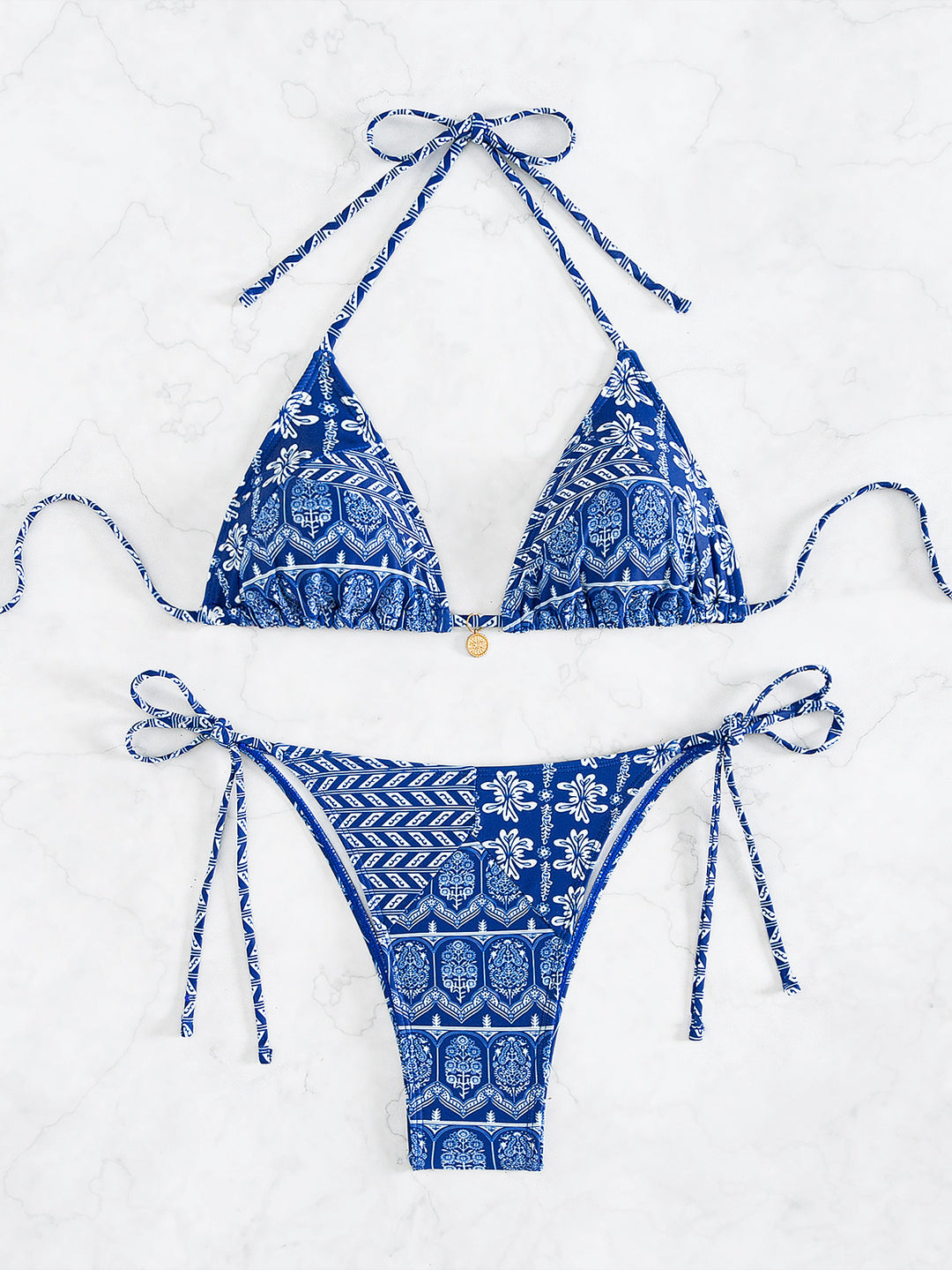 Dame Triangel-bikini med legende blomsterdesign og bindbare stropper Skovae