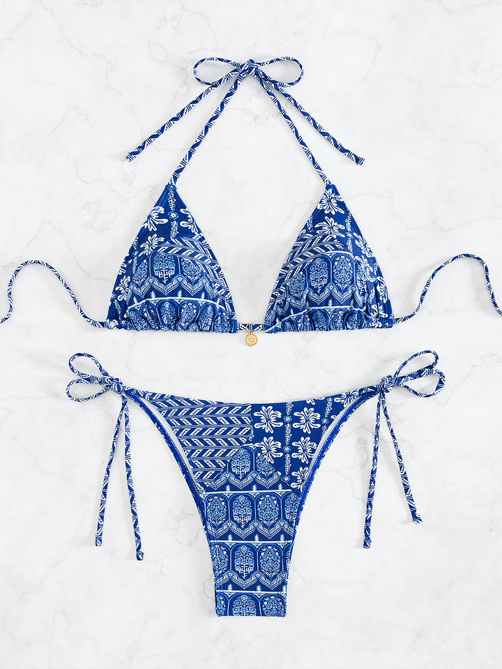 Dame Triangel-bikini med legende blomsterdesign og bindbare stropper Skovae