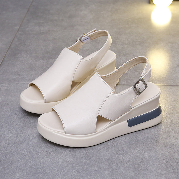 Dame nan Plateau-Pantolette med krydsede læderlook-remme og ergonomisk indlægssål Skovae