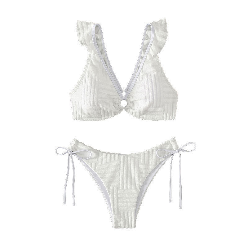 Dame triangel-bikini med dekorative flæsedetaljer og strålende udskæring Skovae