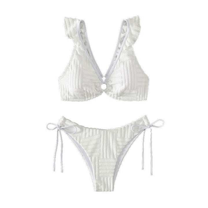 Dame triangel-bikini med dekorative flæsedetaljer og strålende udskæring Skovae