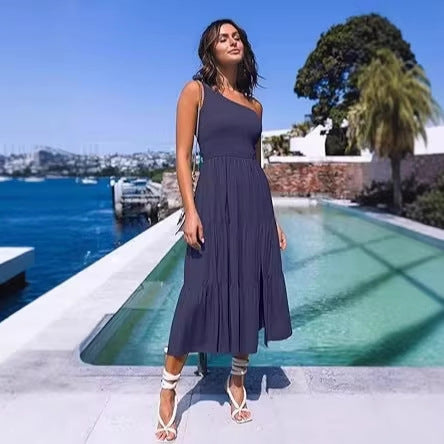 Dame Maxikjole med ærmeløs design og elastisk bustier Skovae