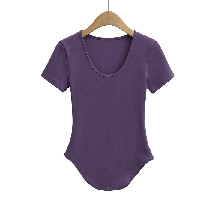 Dame figurtilpasset bodysuit med blødt ribmateriale og elegant rund halsudskæring Stilla