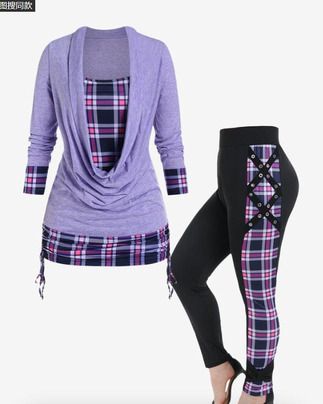 Dame afslappet top med asymmetrisk snit og fashionable leggings Stilla