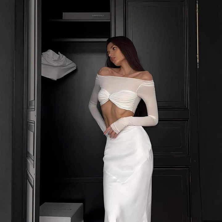 Dame Off-Shoulder Kjole med figursyet Nederdel og elegante Detaljer Stilla