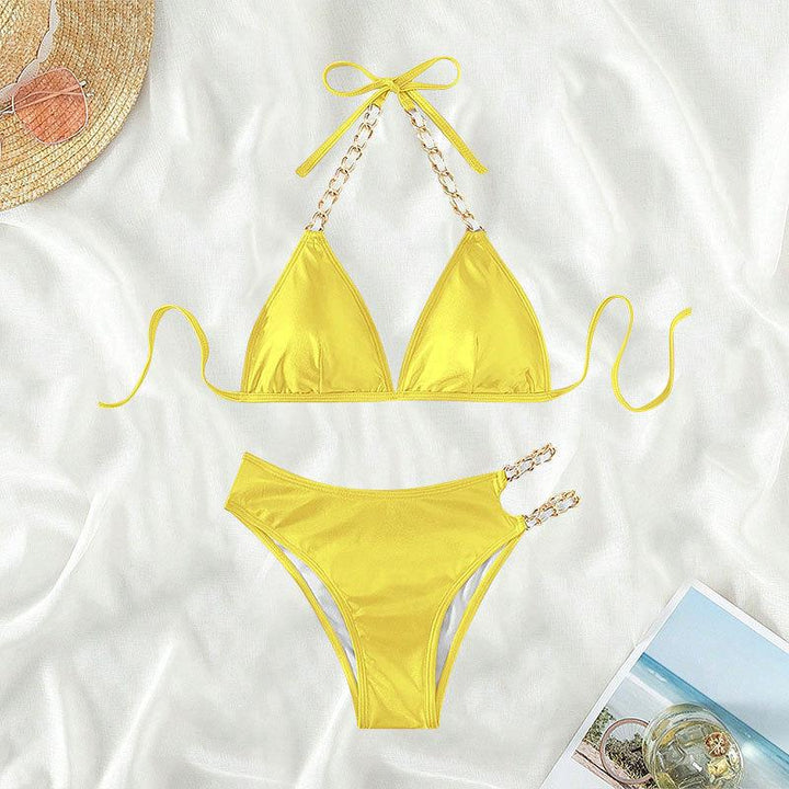 Dame triangel-bikini med glamourøse kædeaccentuerede Skovae