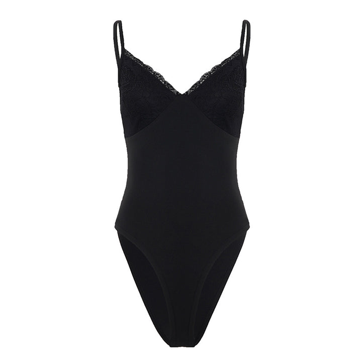 Damen eleganter Bodysuit mit Spitzenakzenten und verstellbaren Trägern Skovae
