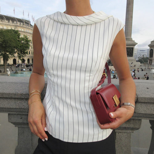 Dame elegant blouse med smalle nålestriber Skovae