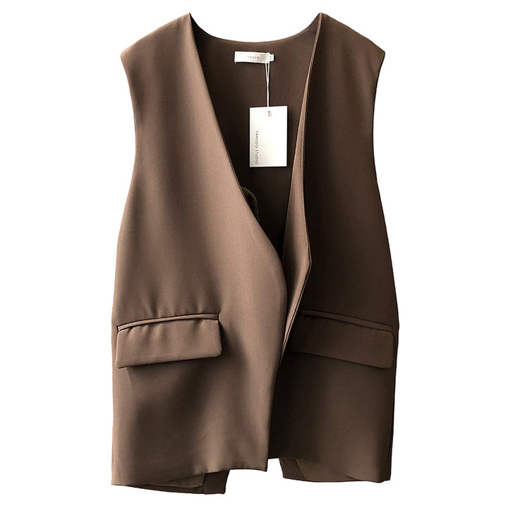 Dame elegant vest med dyb V-udskæring og praktiske lommer Stilla