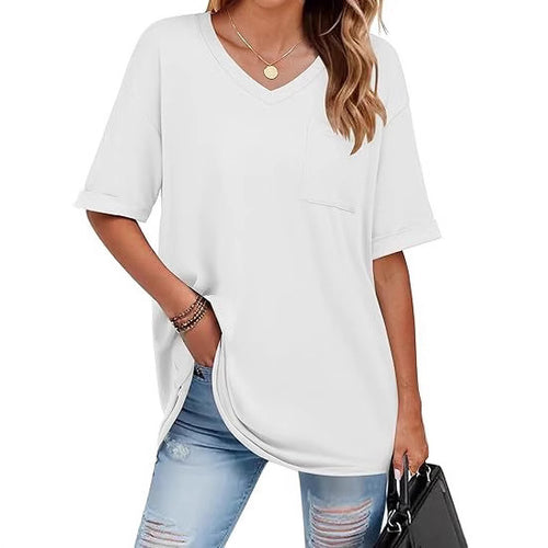 Dame V-hals T-shirt med praktisk brystlomme Stilla