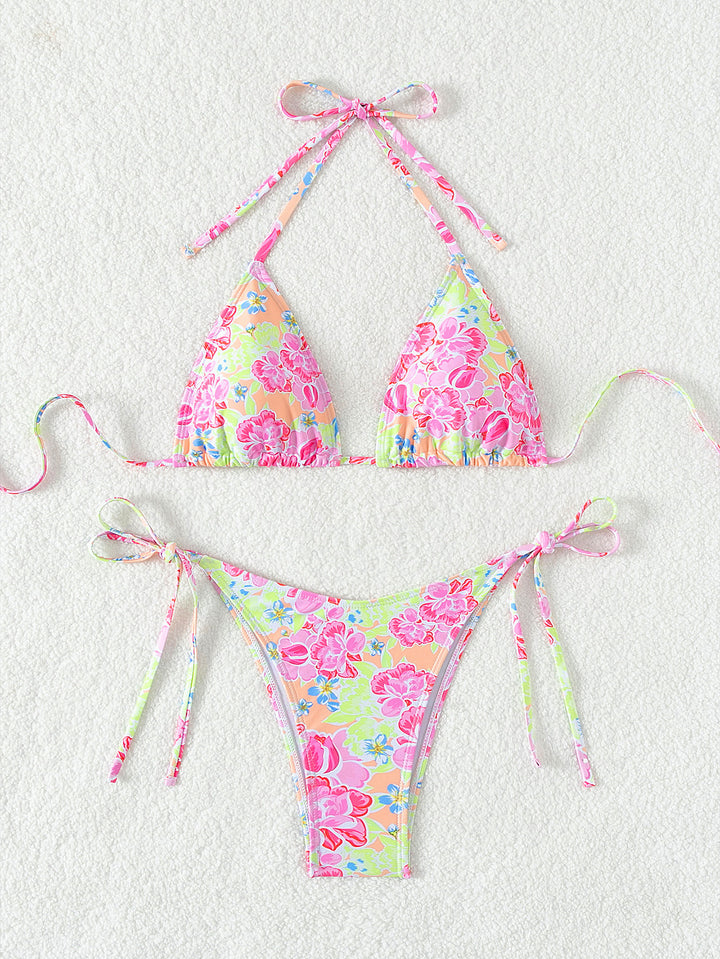 Dame Triangel-bikini med legende blomsterdesign og bindbare stropper Skovae