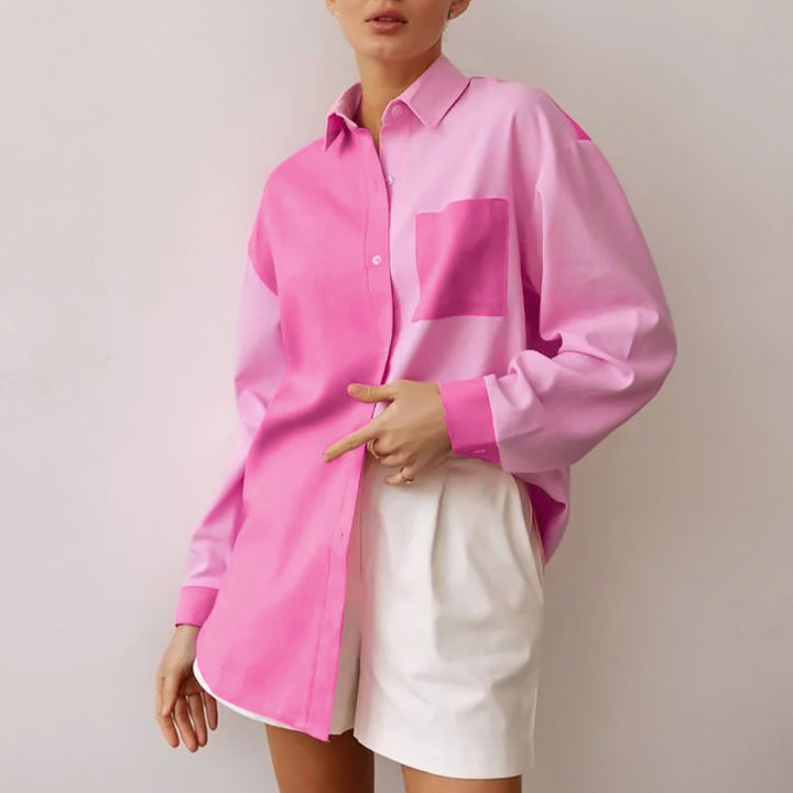 Dame Oversized Bluse med farvede blokdetaljer og moderne pasform Stilla