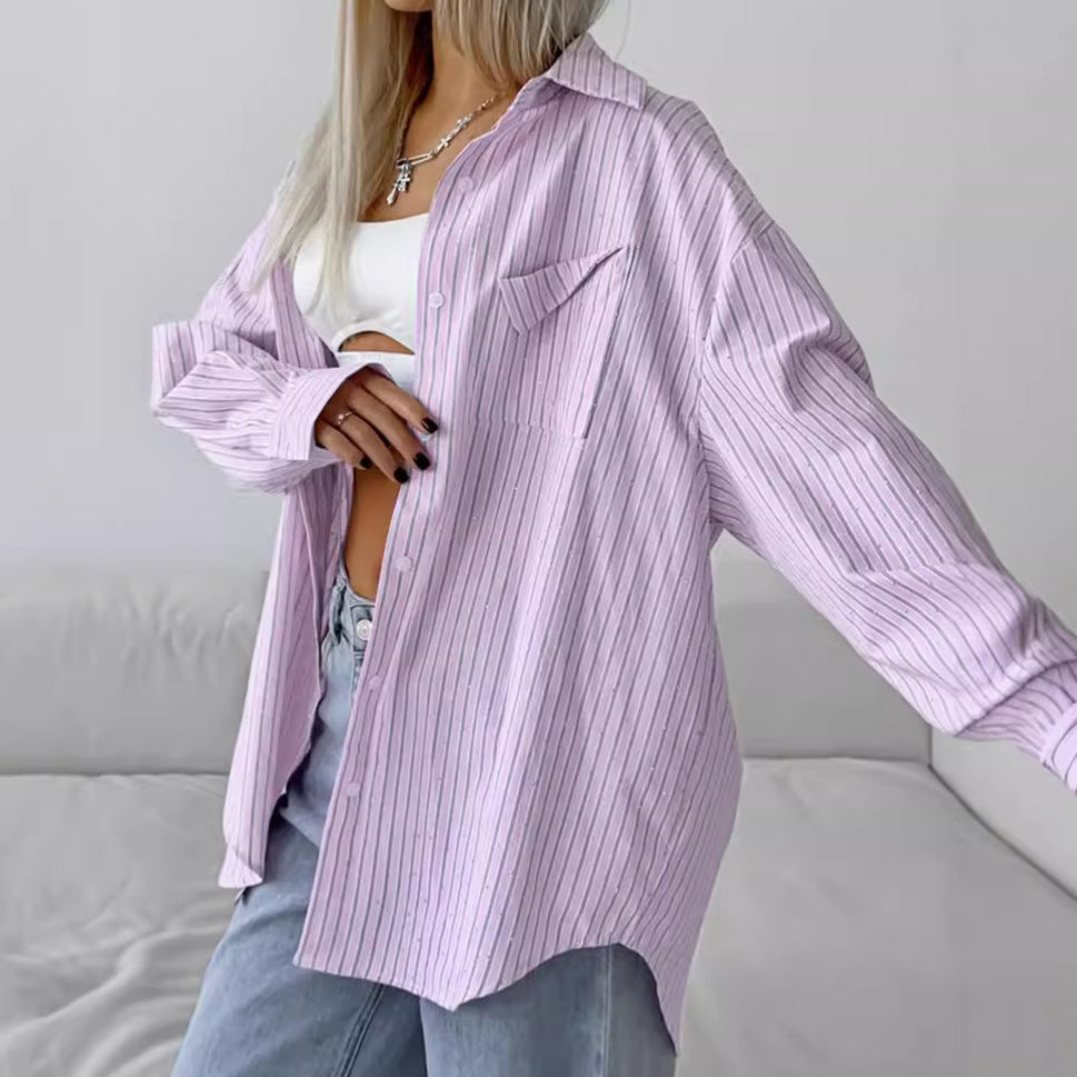 Dame Oversized Skjorte med stribet design og brystlomme Stilla