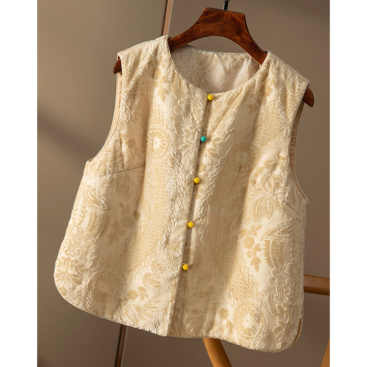 Dame elegant vest med blomsterstrukture design og kvalitets knapdetaljer Stilla