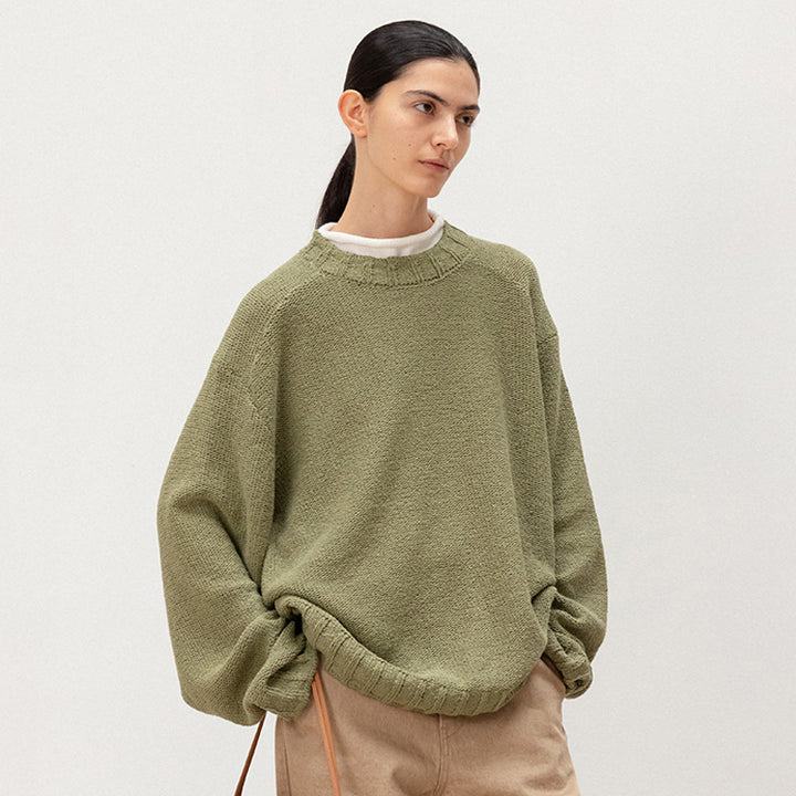 Kvinders afslappede strikket sweater med løs pasform og elastisk bund