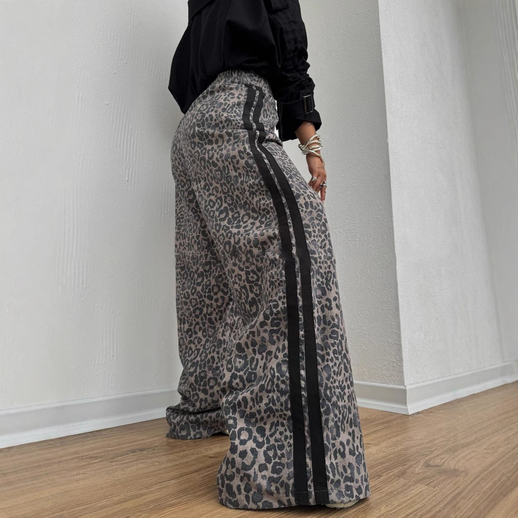 Dame Elegant Maxi Bukser med Leopard Print Stilla