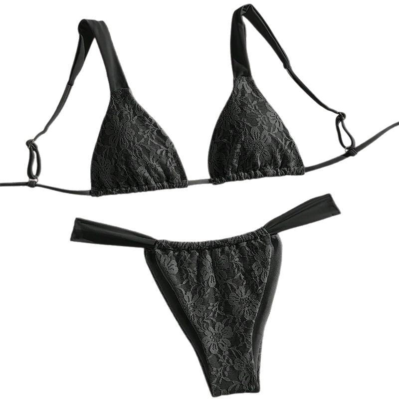 Dame triangel-bikini med blomster spandex-mønster og justerbare stropper Skovae