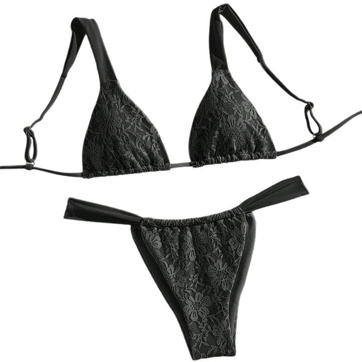 Dame triangel-bikini med blomster spandex-mønster og justerbare stropper Skovae